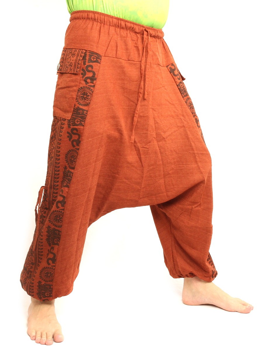 Buddha Pants with Om Dharmachakra Foot of Buddha 7 Colors - Thai Fisherman  Pants & Harem Pants for Men and Women