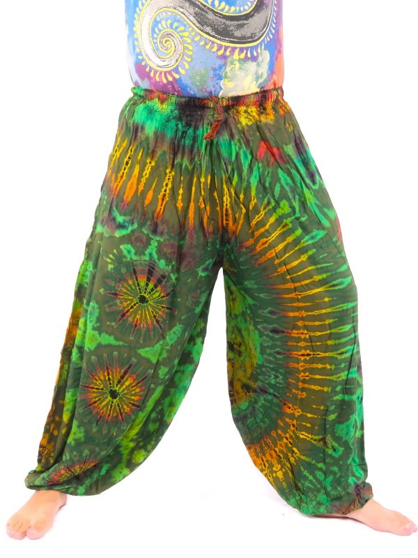 Balloon Harem Pants Rayon Tie Dye Green