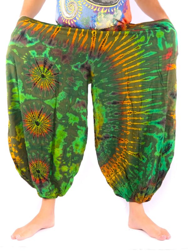 Balloon Harem Pants Rayon Tie Dye Green