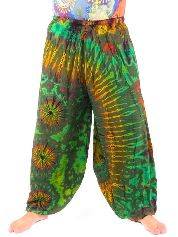 Balloon Harem Pants Rayon Tie Dye Green