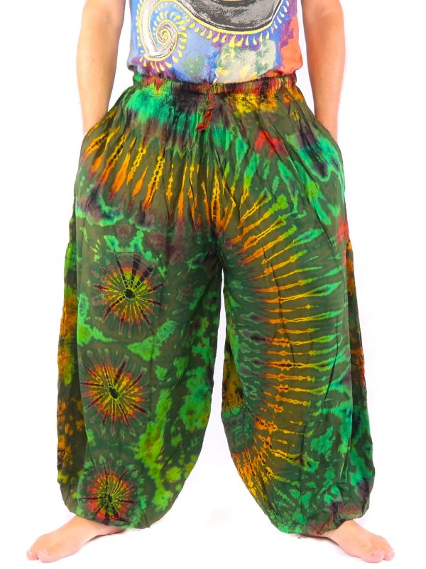 Balloon Harem Pants Rayon Tie Dye Green