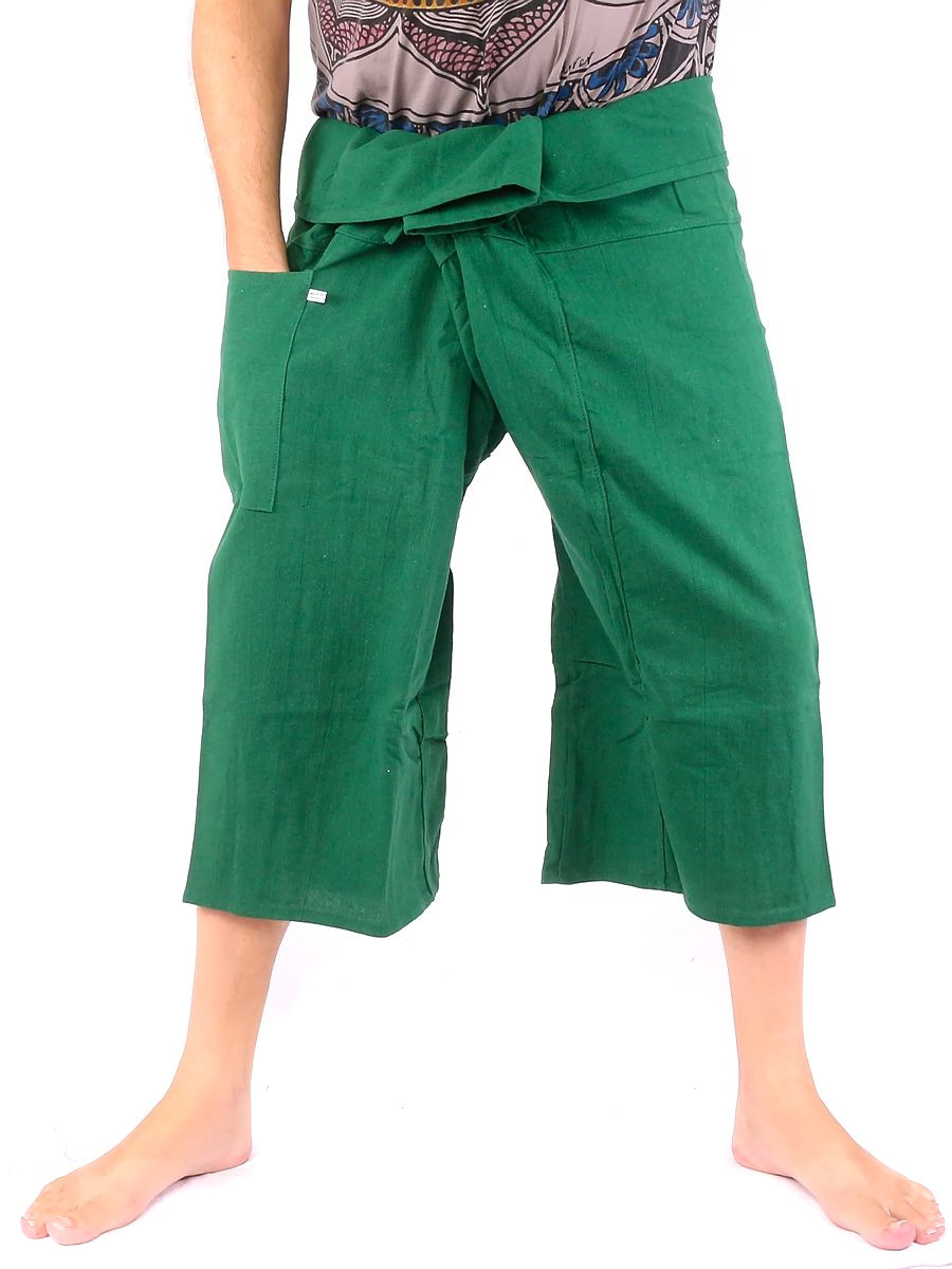 RaanPahMuang Light Striped Cotton Tall Thai Fisherman Wrap Pants Plus MSU Green XX-Large 