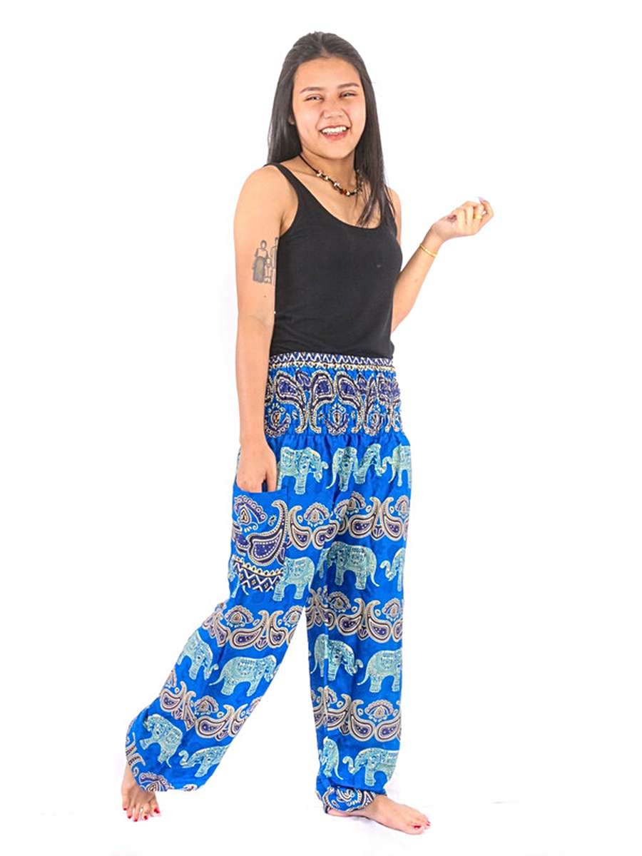 Elephant Pants Elephant Paisley Pattern - Thai Fisherman Pants & Harem Pants  for Men and Women